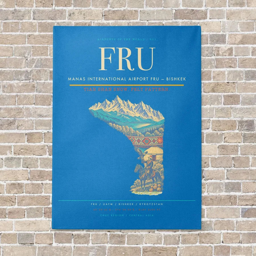 Manas International Airport FRU — Bishkek vertical canvas print - no frame - turquoise background