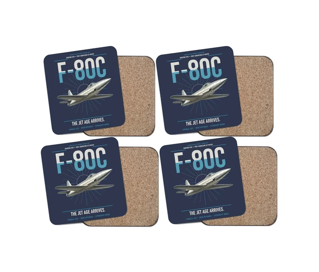 F-80C Shooting Star design on navy blue 4 pieces set coaster
