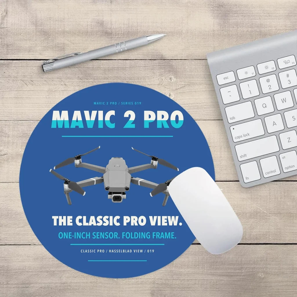 DJI Mavic 2 Pro design on blue round mouse pad