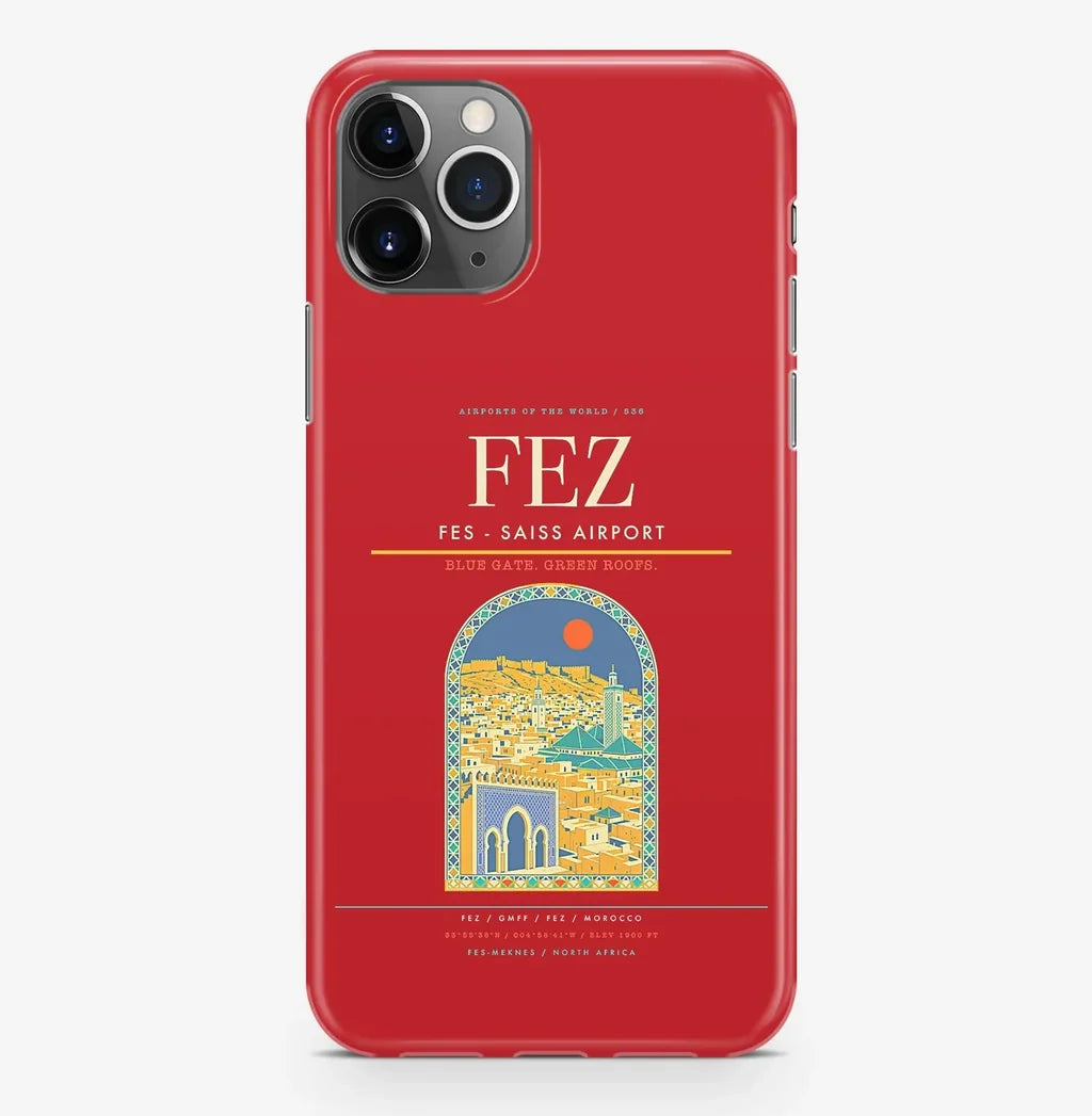 Fez Airport (FEZ) design on red iPhone 16 Pro MagSafe case