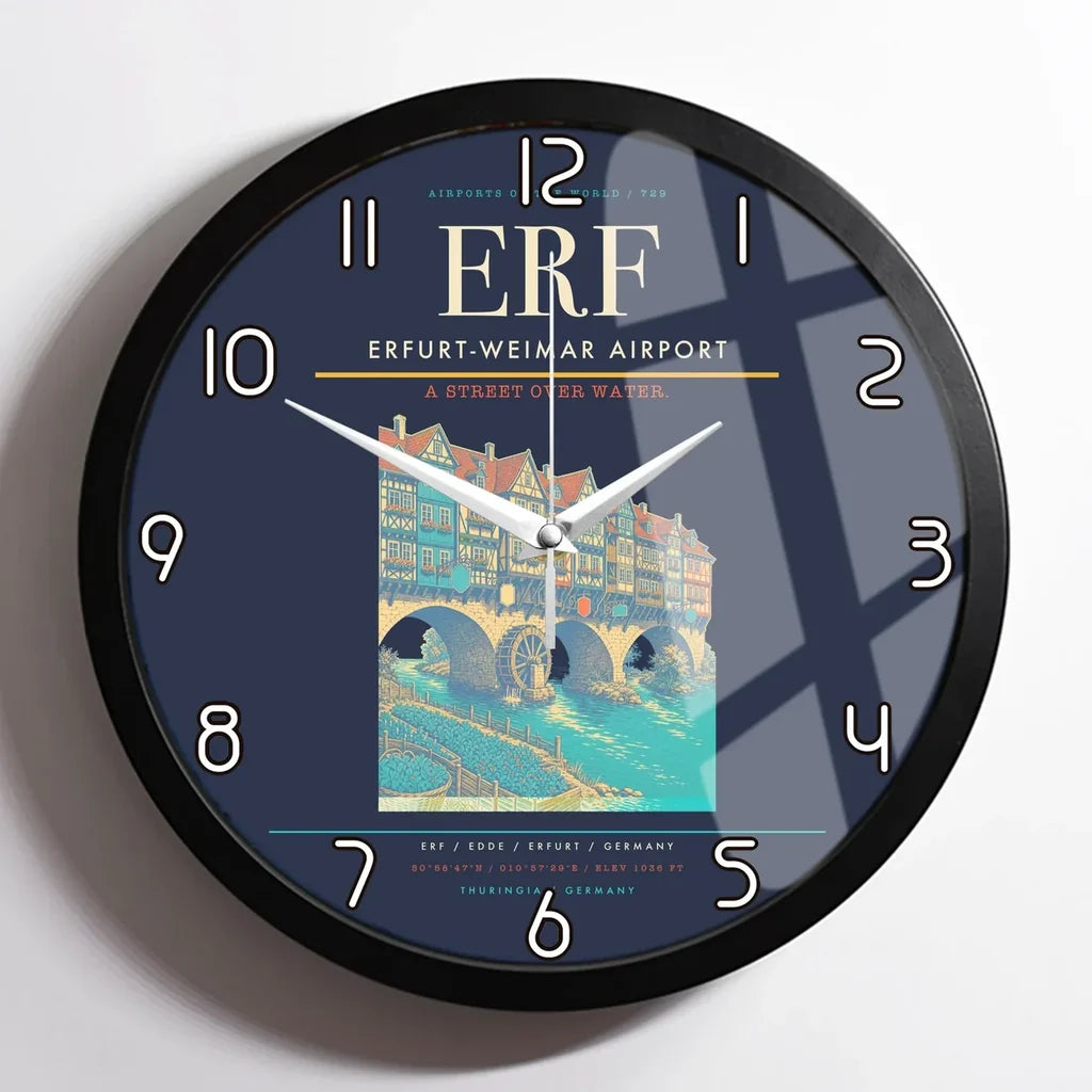 Erfurt-Weimar Airport (ERF) design on navy blue framed wall clock