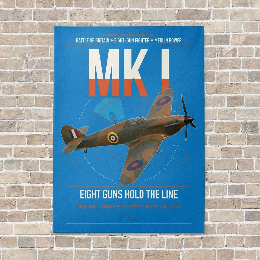 Hawker Hurricane Mk I vertical canvas print - no frame - turquoise background