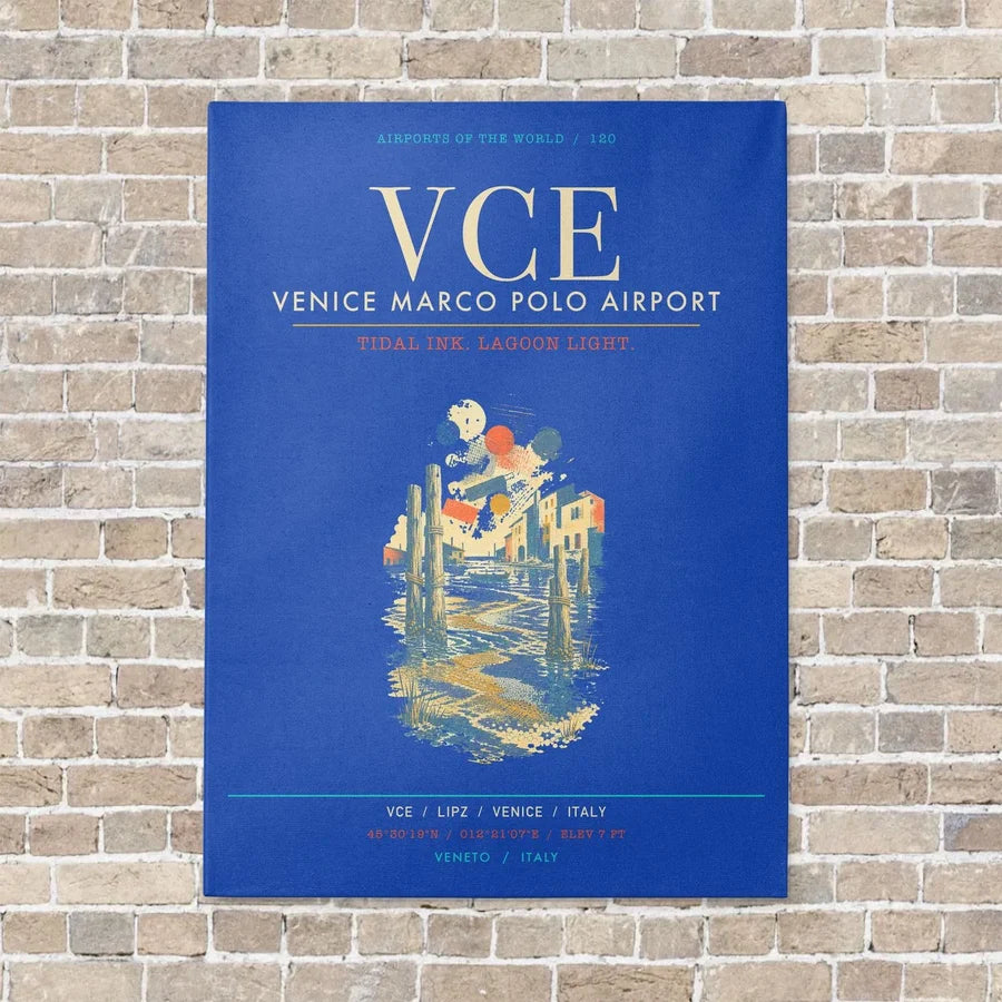 Venice Marco Polo Airport VCE - Canvas Framed - Blue