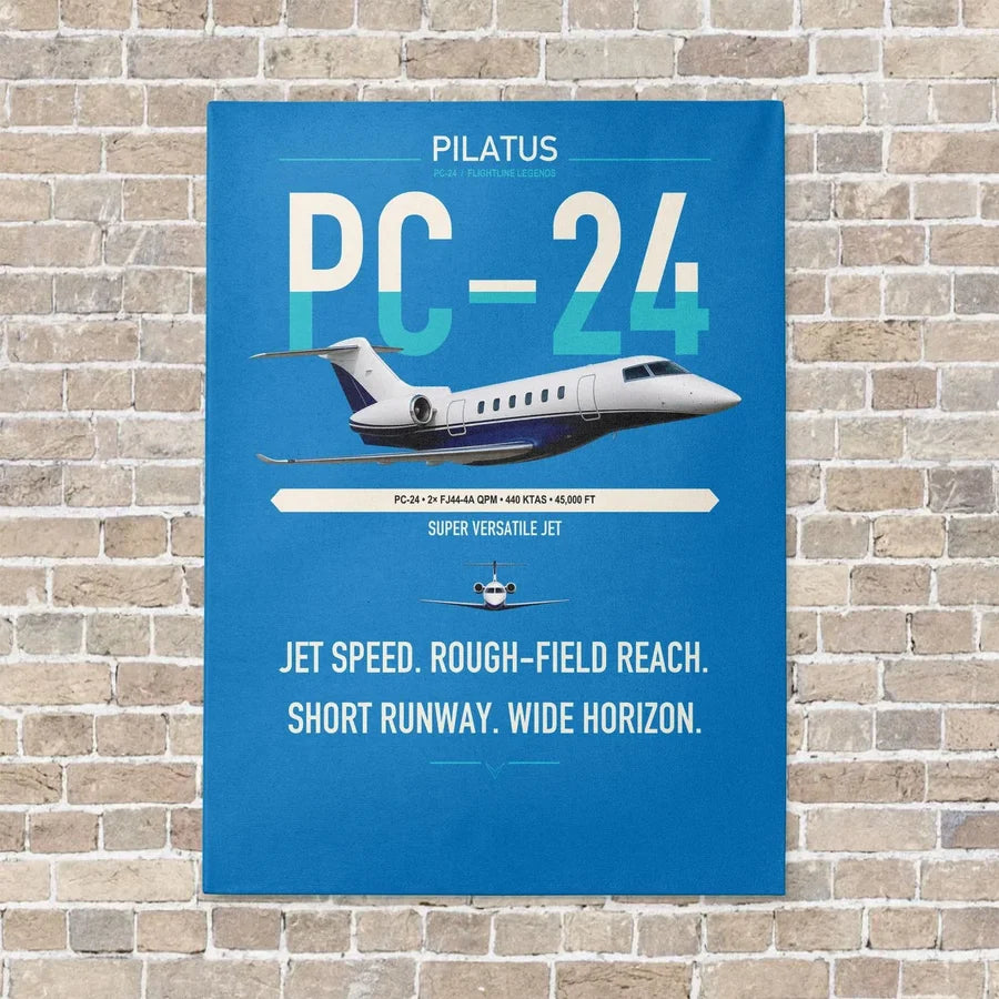 Pilatus PC-24 vertical canvas print - no frame - turquoise background