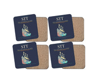 Thumbnail for Cyril E. King Airport (STT) design on navy blue 4 pieces set coaster