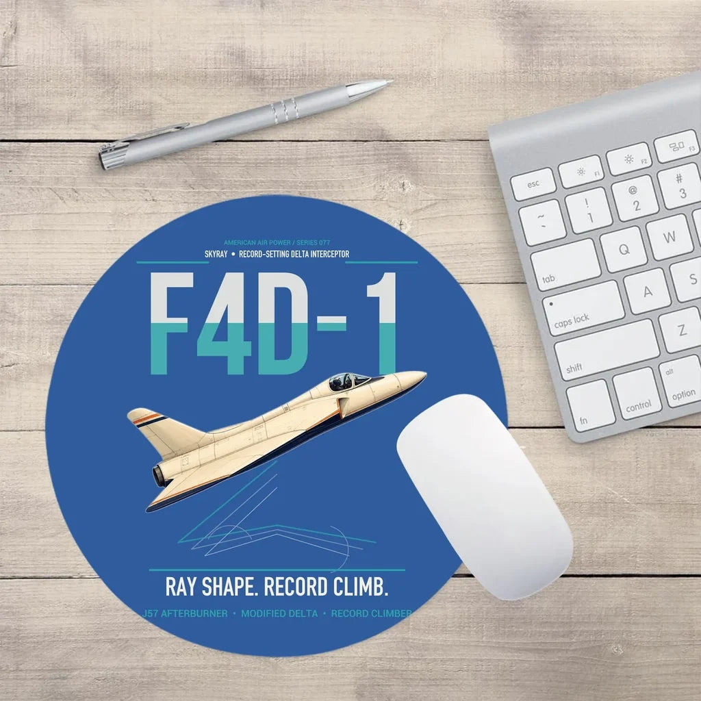 F4D-1 Skyray design on blue round mouse pad