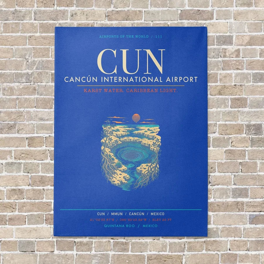 Cancun International Airport CUN - Canvas Framed - Blue