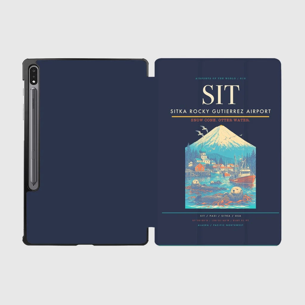 Sitka Rocky Gutierrez Airport (SIT) design on navy blue samsung tablet tablet case