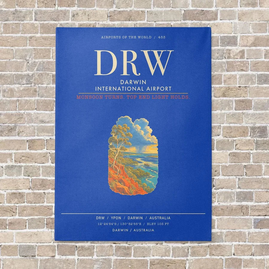 Darwin International Airport DRW - Canvas Framed - Blue