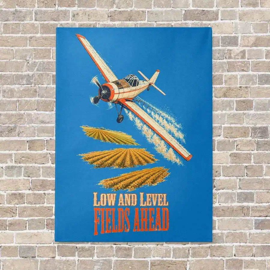 Low And Level Fields Ahead vertical canvas print - no frame - turquoise background