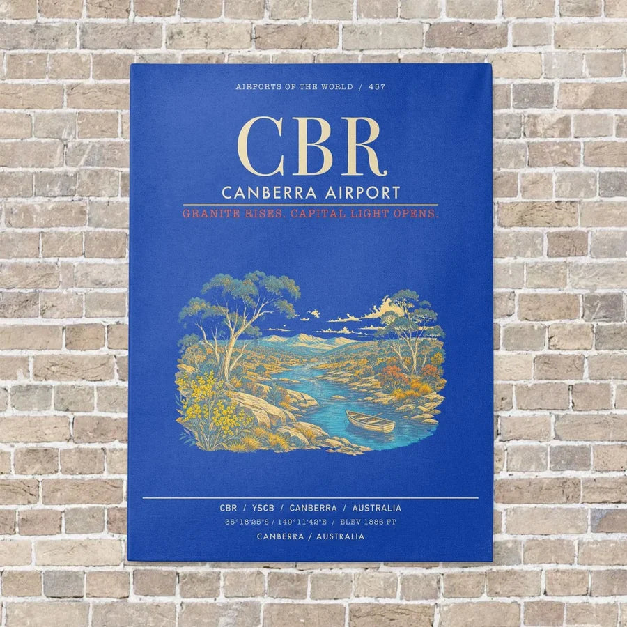 Canberra Airport CBR - Canvas Framed - Blue