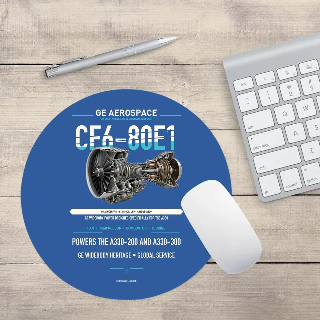 CF6-80E1 design on blue round mouse pad