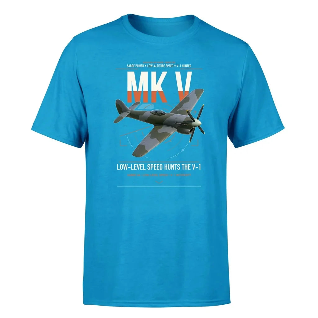 Hawker Tempest Mk V design on turquoise t-shirt, single-side print