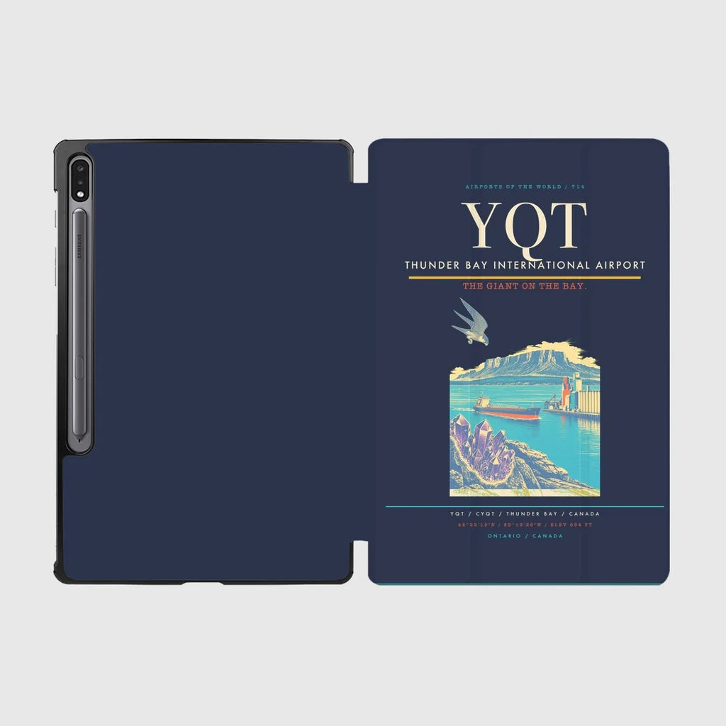 Thunder Bay International Airport (YQT) design on navy blue samsung tablet tablet case