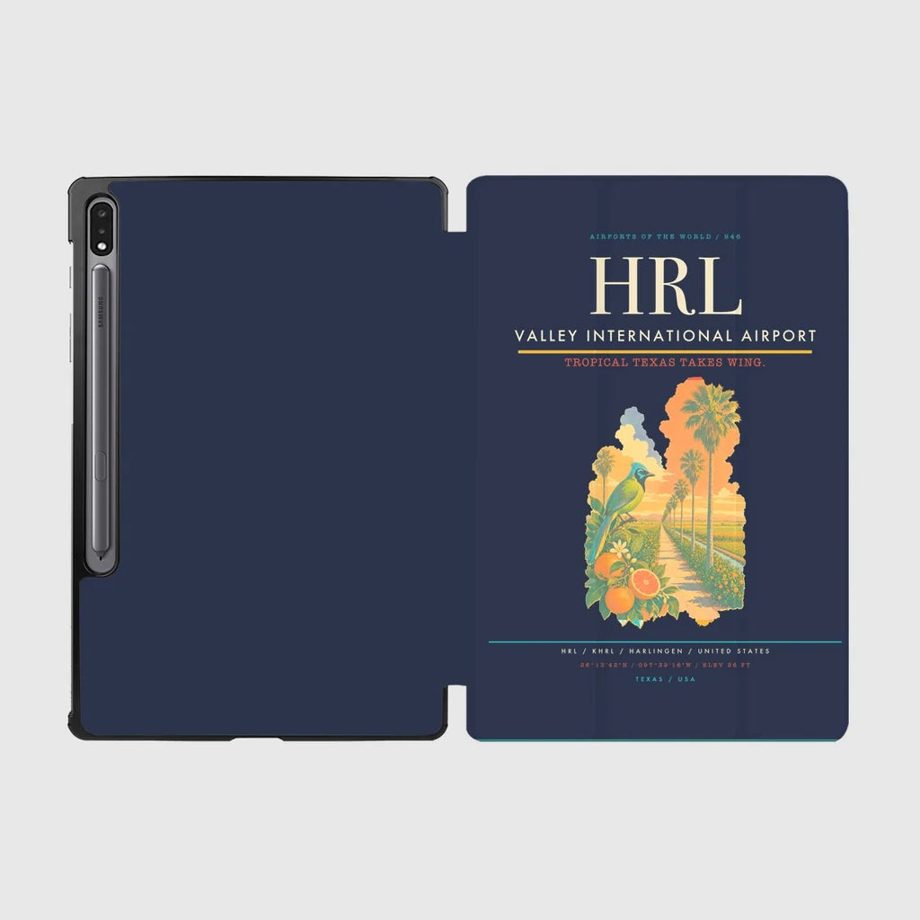 Valley International Airport (HRL) design on navy blue samsung tablet tablet case