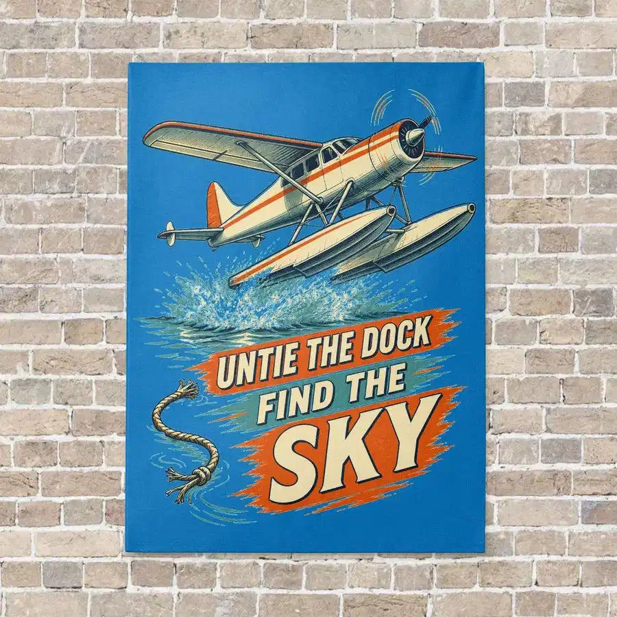 Untie The Dock Find The Sky vertical canvas print - no frame - turquoise background