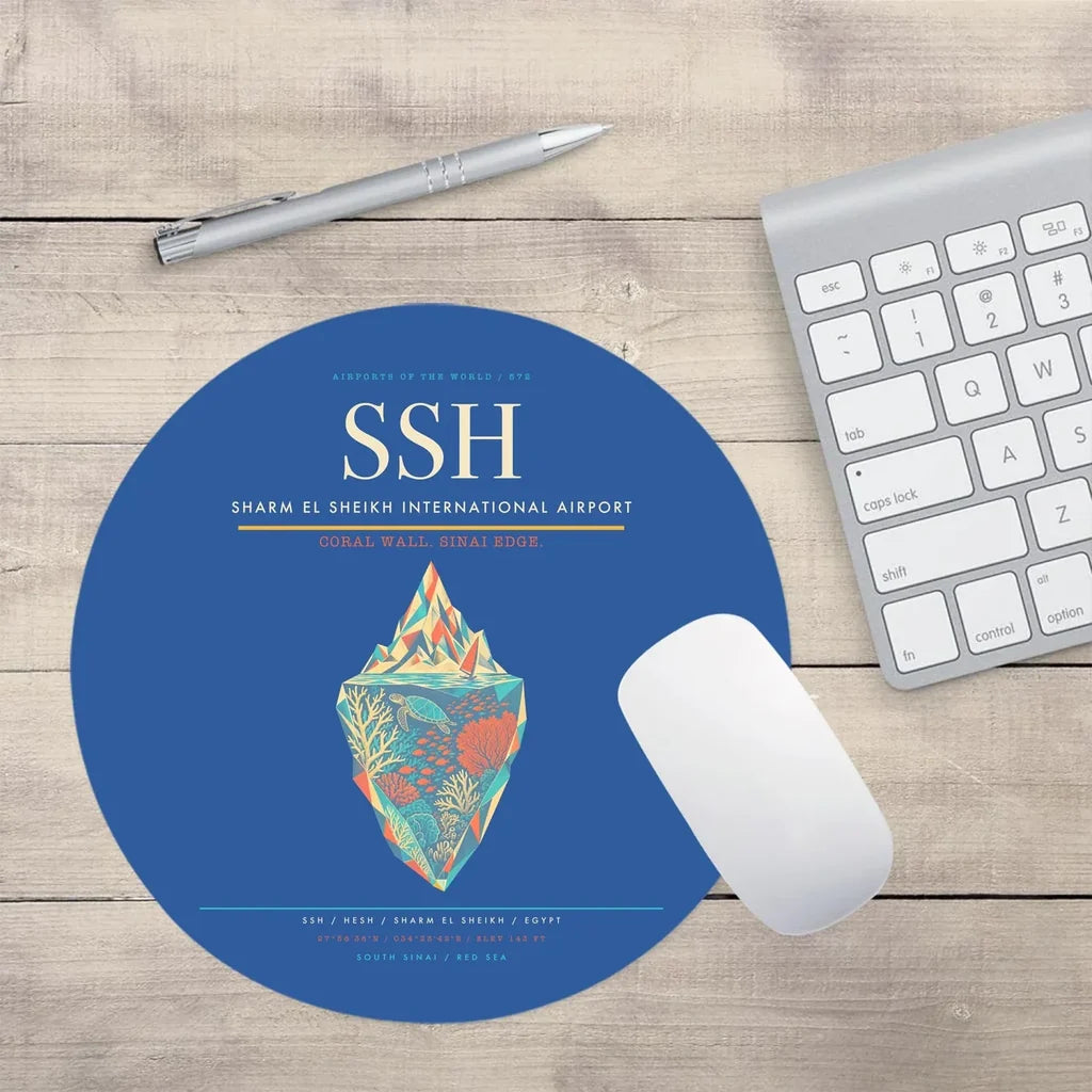 Sharm El Sheikh International Airport (SSH) design on blue round mouse pad