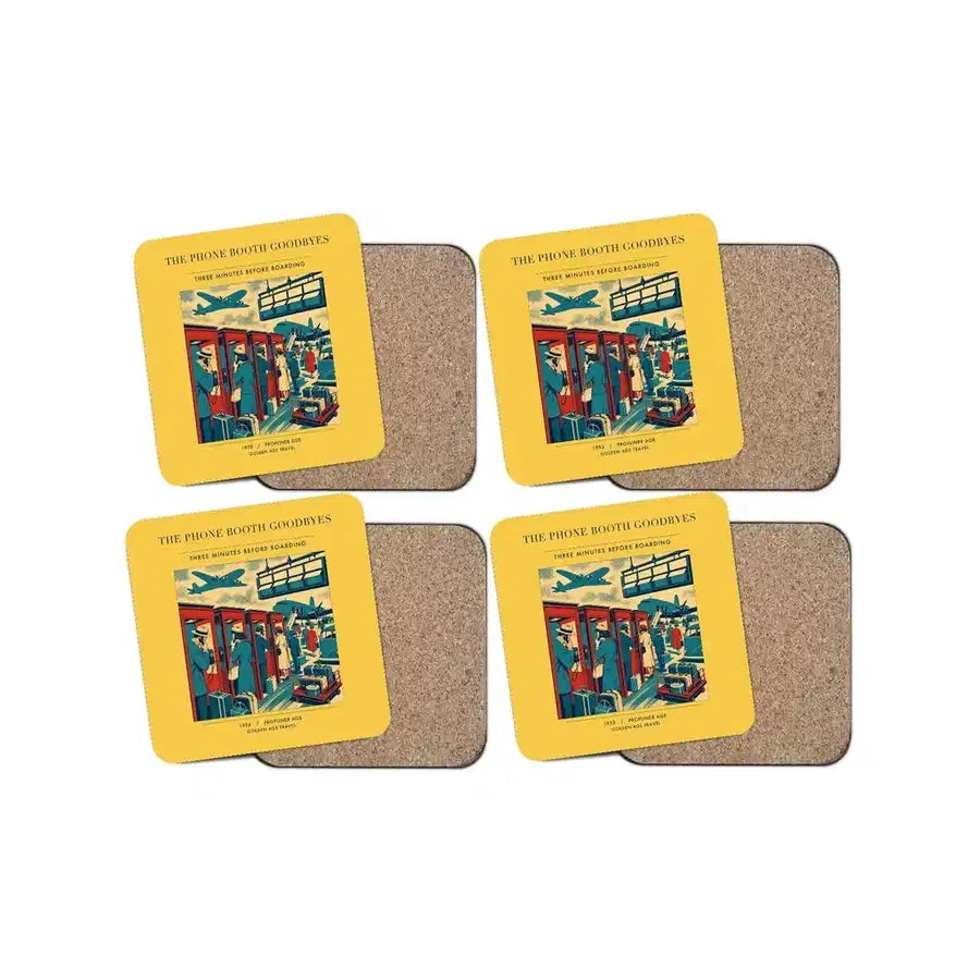 The Phone Booth Goodbyes - Designed Coasters design on yellow 4-pieces-set