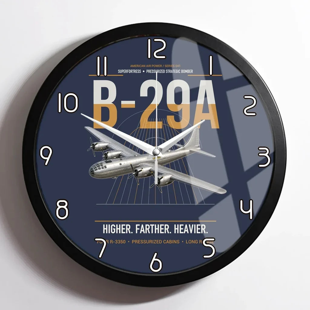 B-29A Superfortress design on navy blue framed wall clock
