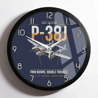 Thumbnail for P-38J Lightning design on navy blue framed wall clock