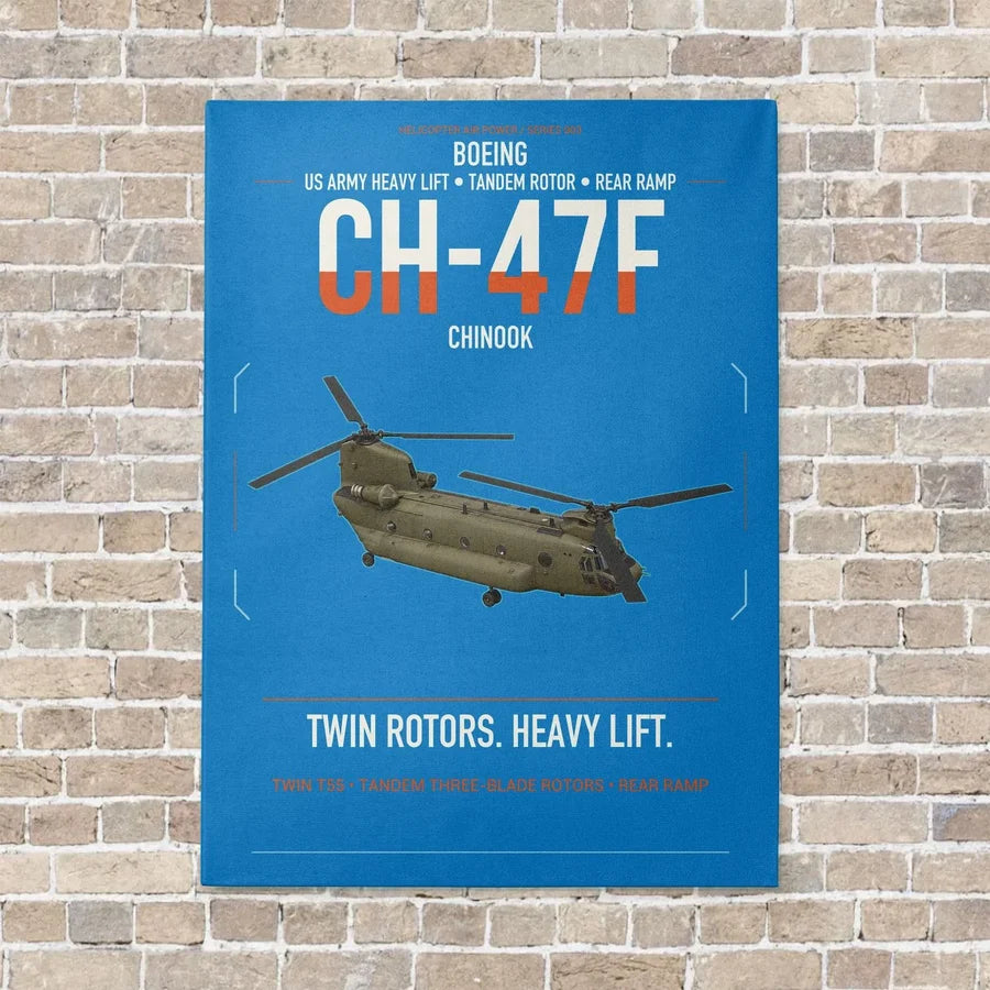Boeing CH-47F Chinook vertical canvas print - no frame - turquoise background
