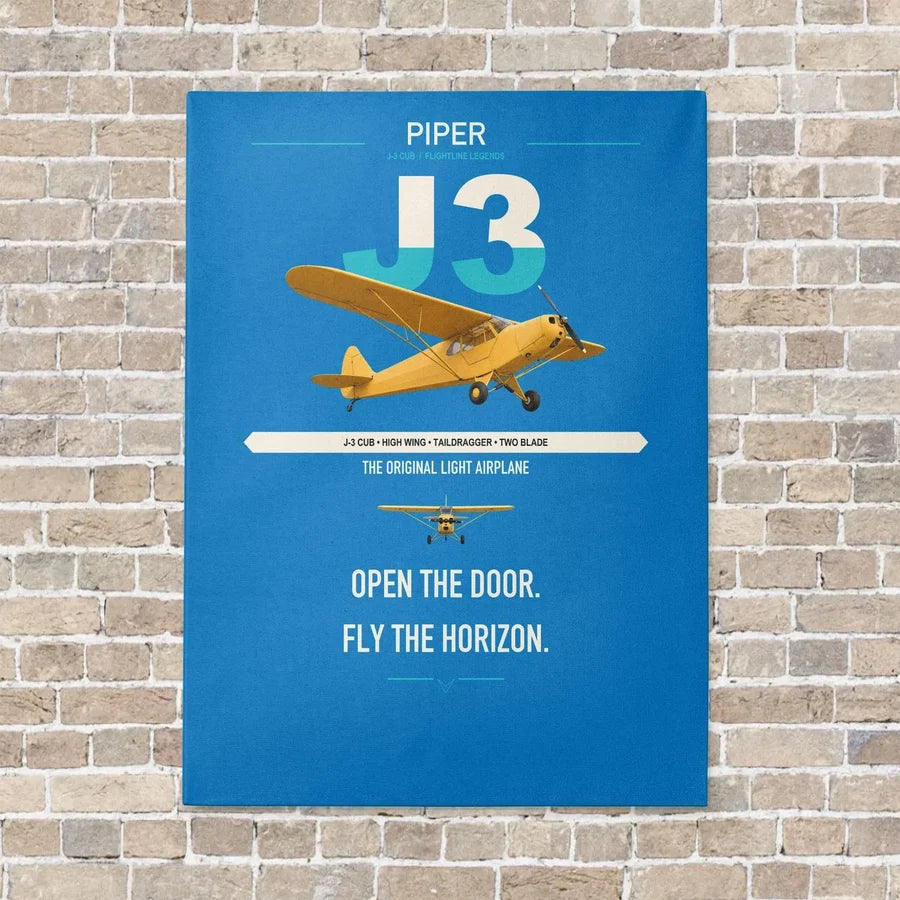 Piper J-3 Cub vertical canvas print - no frame - turquoise background