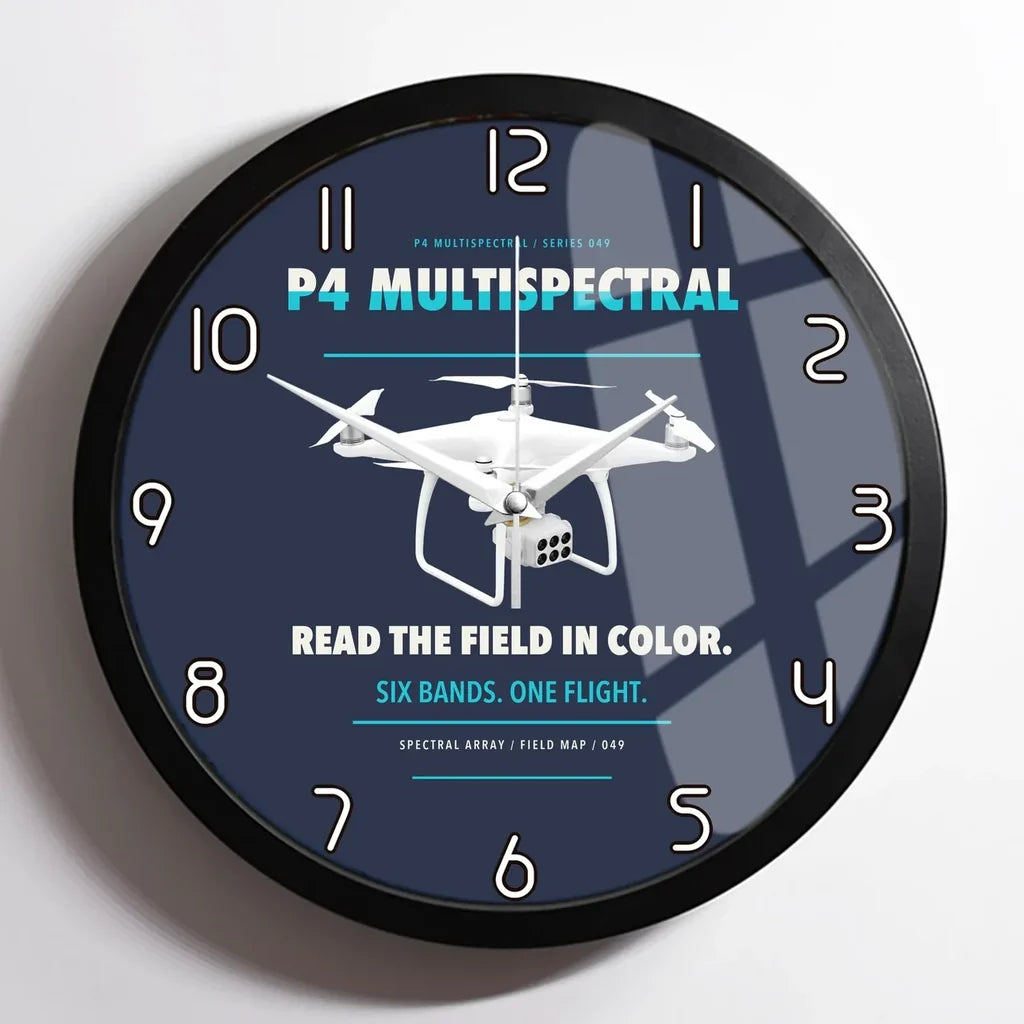 DJI P4 Multispectral design on navy blue framed wall clock