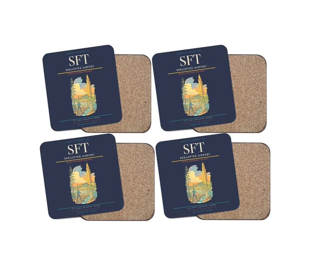 Skellefteå Airport (SFT) design on navy blue 4 pieces set coaster