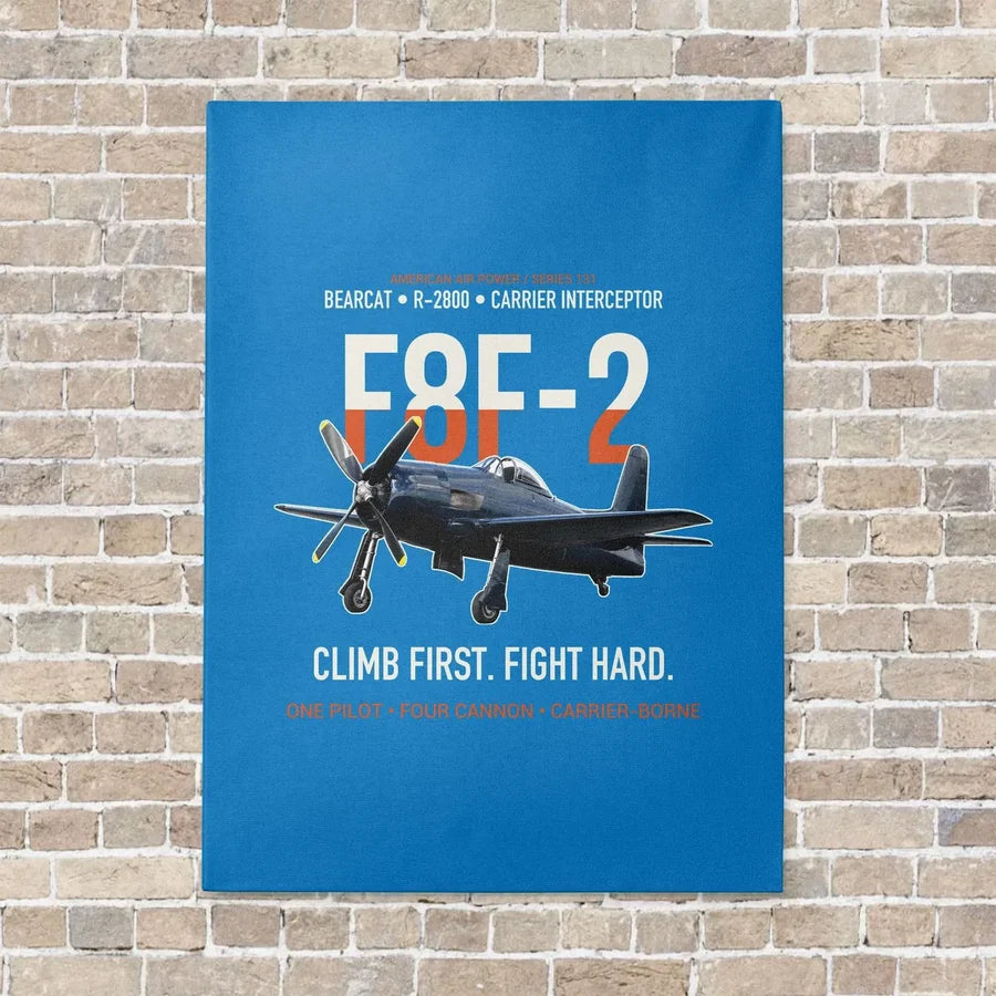 F8F-2 Bearcat Climb First Fight Hard vertical canvas print - no frame - turquoise background