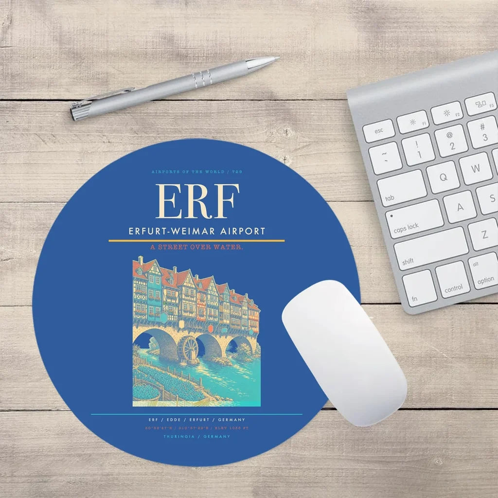 Erfurt-Weimar Airport (ERF) design on blue round mouse pad
