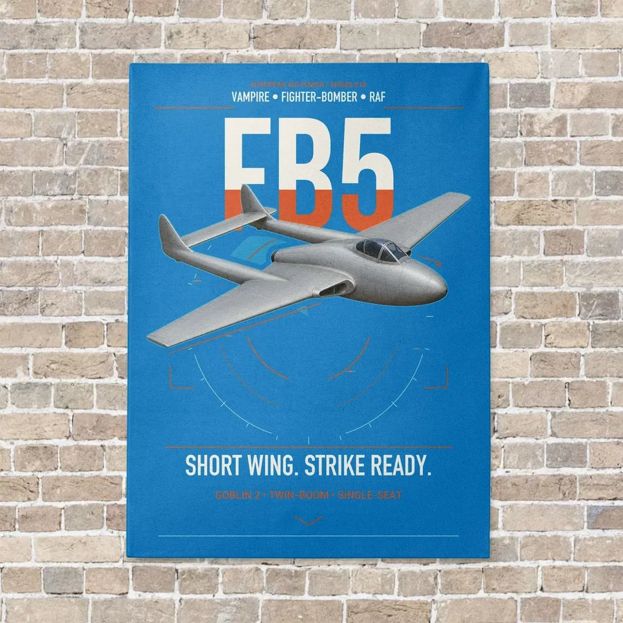 de Havilland Vampire FB5 vertical canvas print - no frame - turquoise background