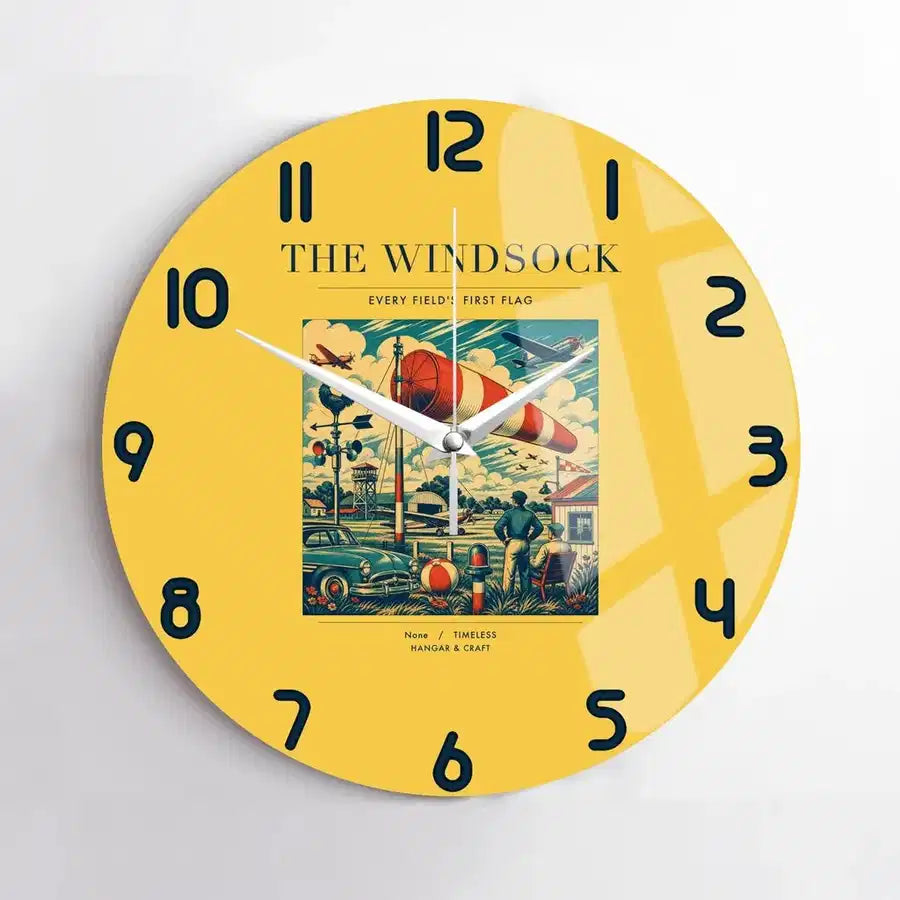 VINTAGE G4136 - The Windsock - Designed Wall Clocks design on yellow no-frame