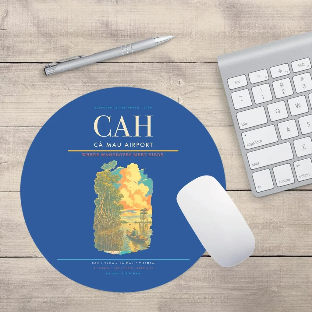 Cà Mau Airport (CAH) design on blue round mouse pad