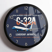 Thumbnail for C-32A Air Force Two Global Reach design on navy blue framed wall clock