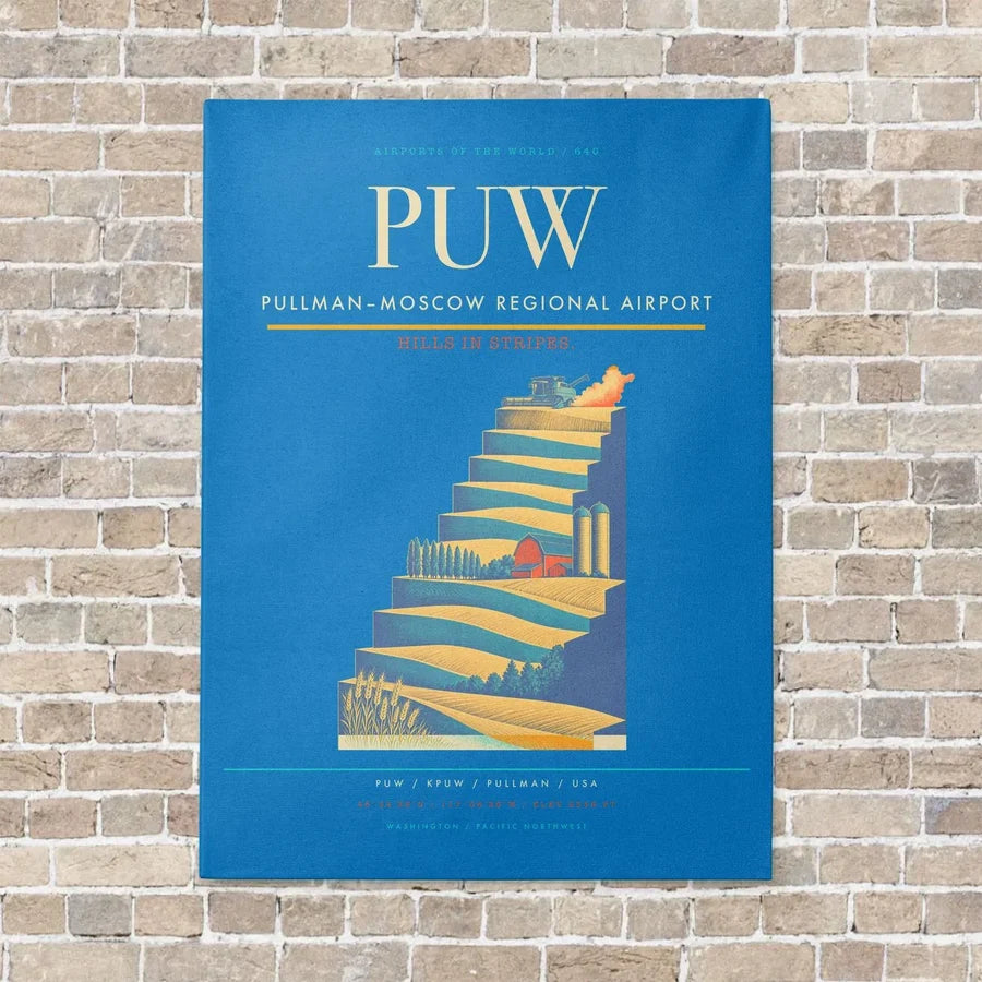 Pullman–Moscow Regional Airport PUW vertical canvas print - no frame - turquoise background