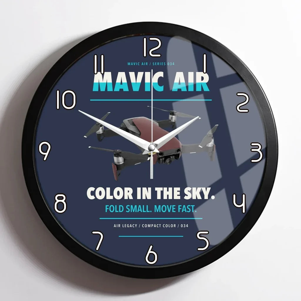 DJI Mavic Air design on navy blue framed wall clock