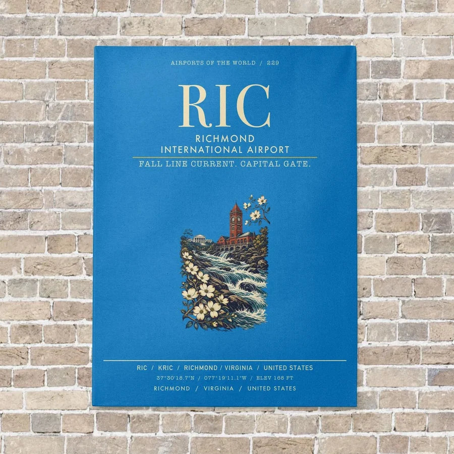 Richmond International Airport RIC vertical canvas print - no frame - turquoise background