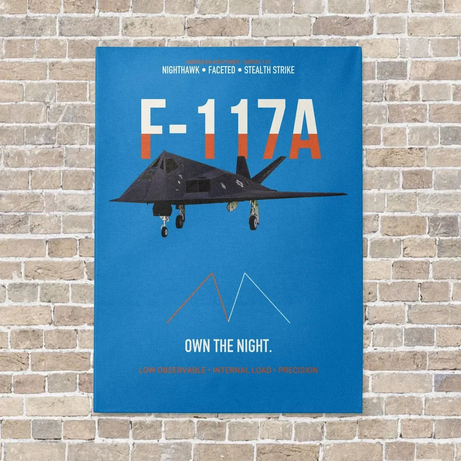 F-117A Nighthawk Own The Night vertical canvas print - no frame - turquoise background
