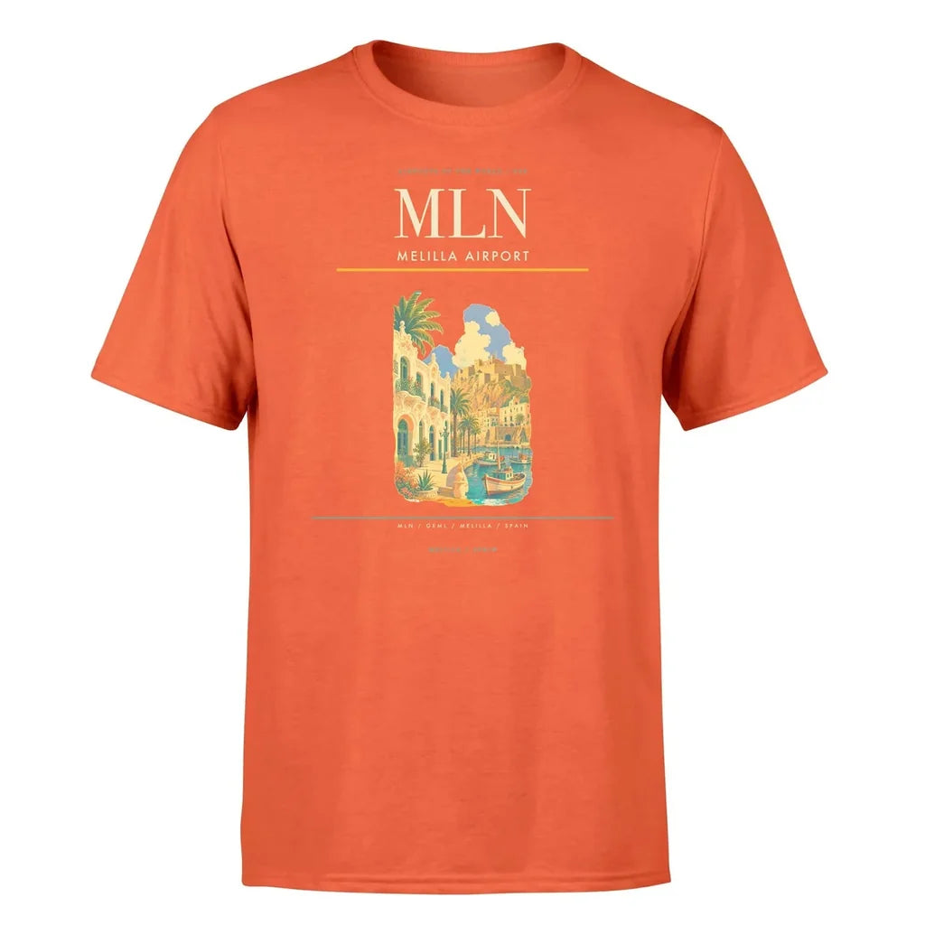 Melilla Airport (MLN) T-Shirt single-side front print in Orange | melilla-airport-mln-double-side-t-shirt