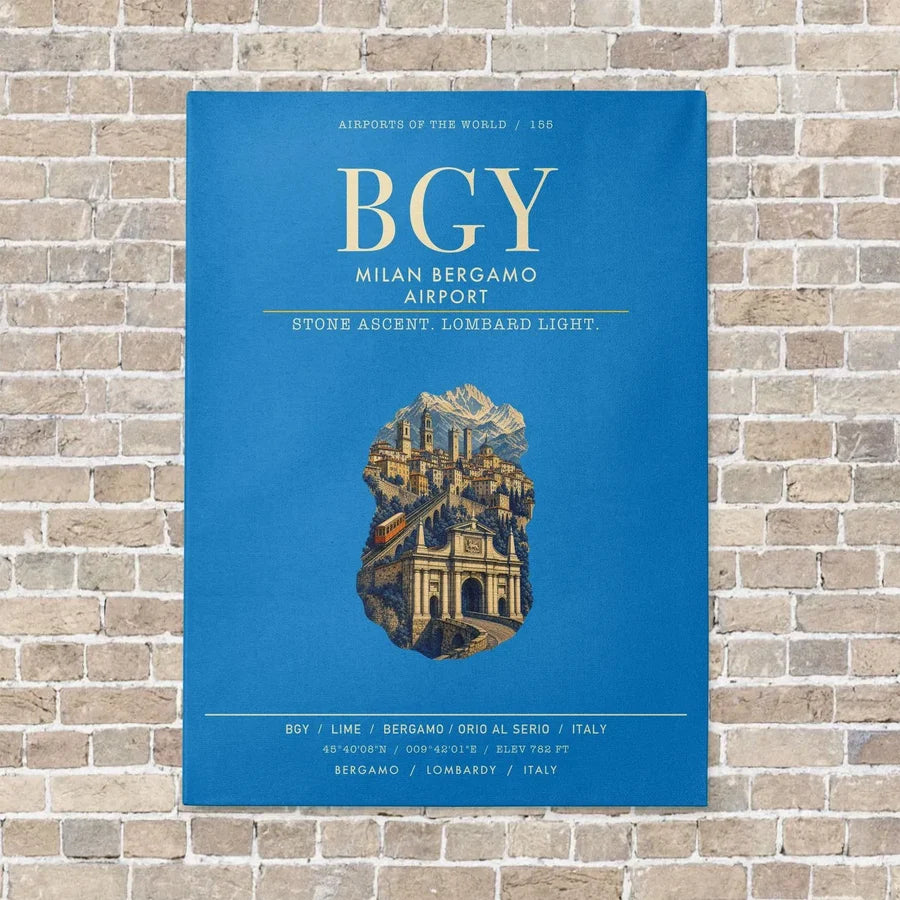Milan Bergamo Airport BGY vertical canvas print - no frame - turquoise background