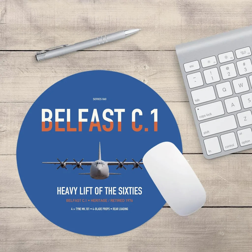 Short Belfast C.1 design on blue round mouse pad
