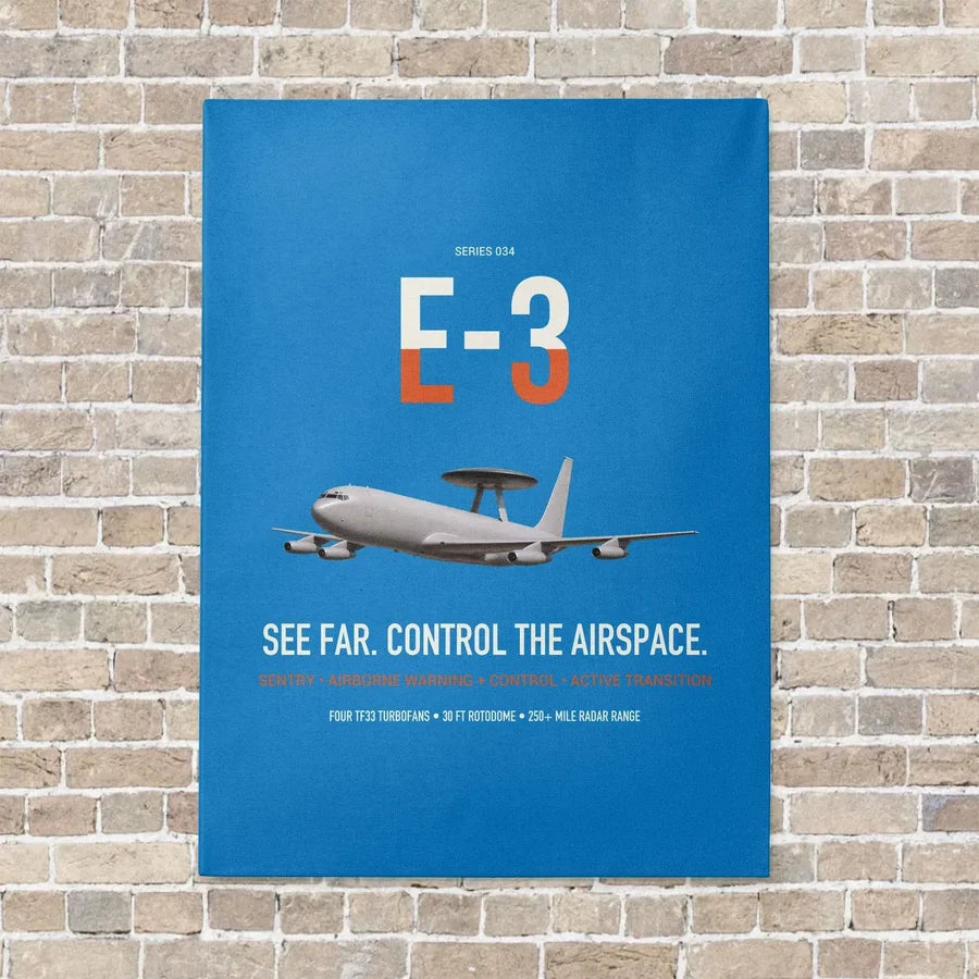 E-3 Sentry AWACS vertical canvas print - no frame - turquoise background
