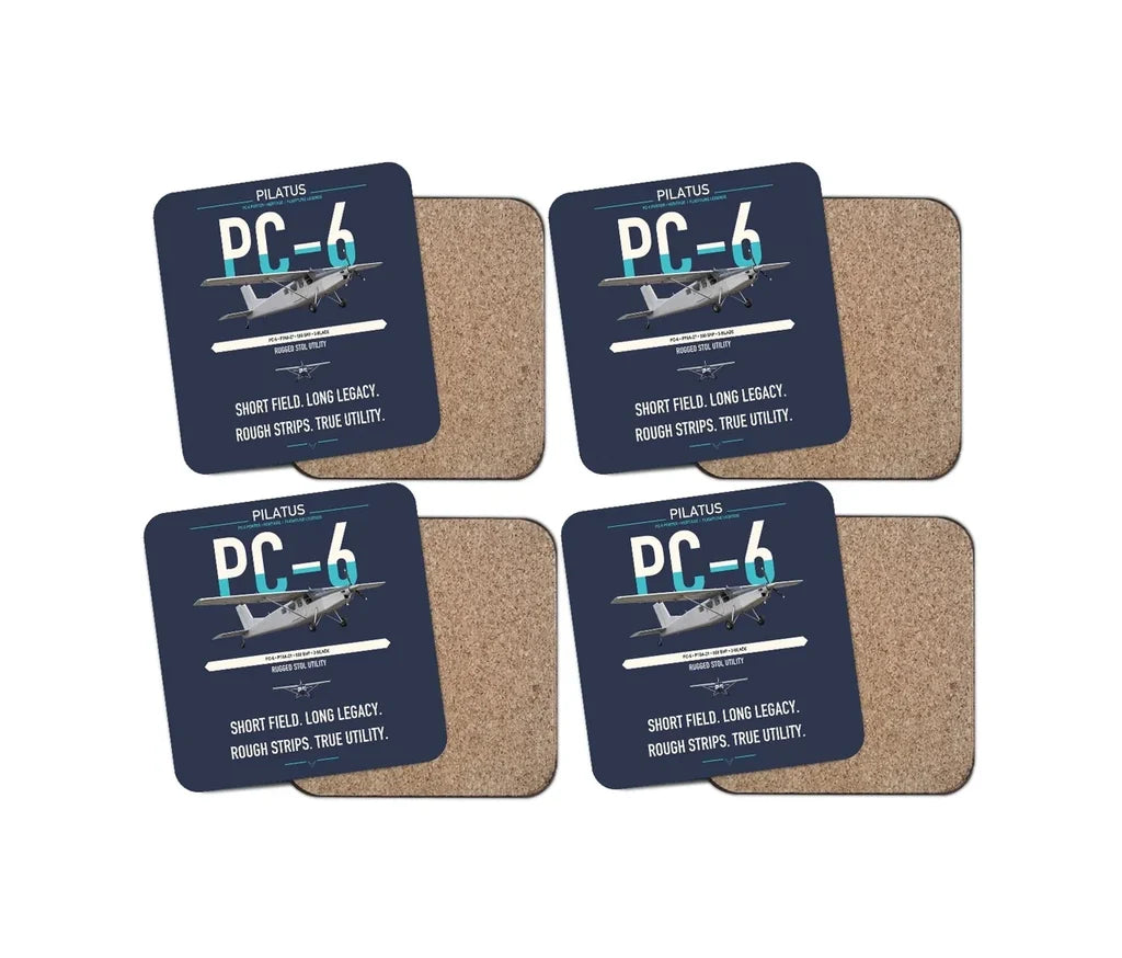 Pilatus PC-6 Porter design on navy blue 4 pieces set coaster