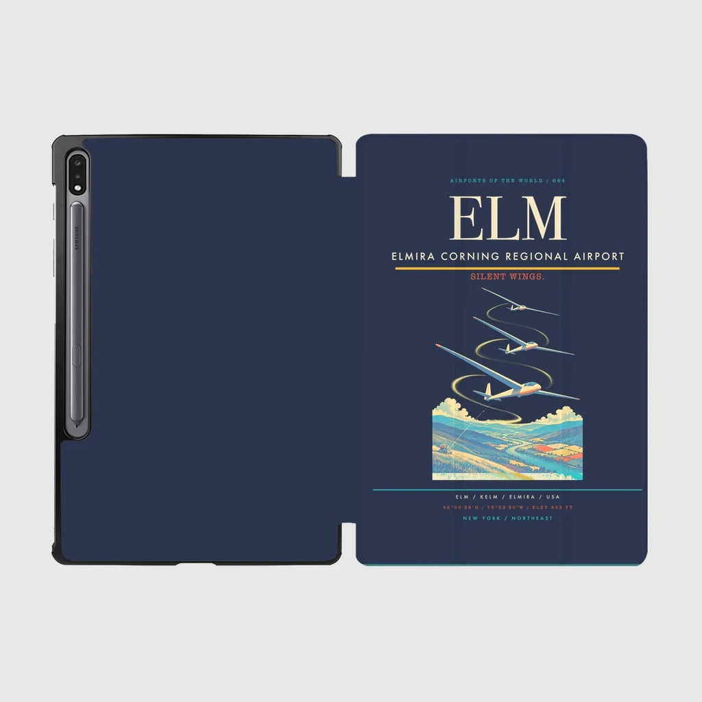 Elmira Corning Regional Airport (ELM) design on navy blue samsung tablet tablet case
