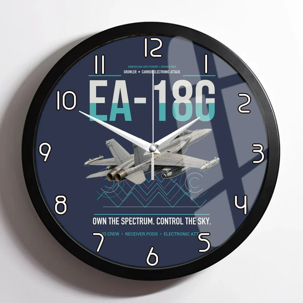 EA-18G Growler design on navy blue framed wall clock