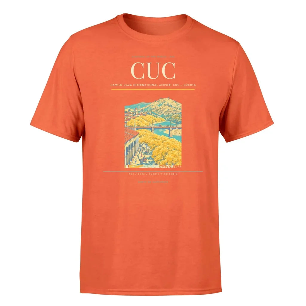 Camilo Daza International Airport (CUC) T-Shirt single-side front print in Orange | camilo-daza-international-airport-cuc-double-side-t-shirt