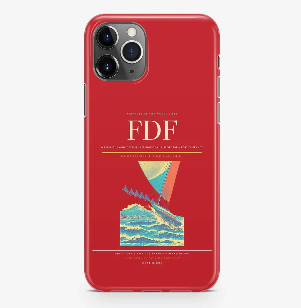 Fort-de-France Airport (FDF) design on red iPhone 16 Pro MagSafe case