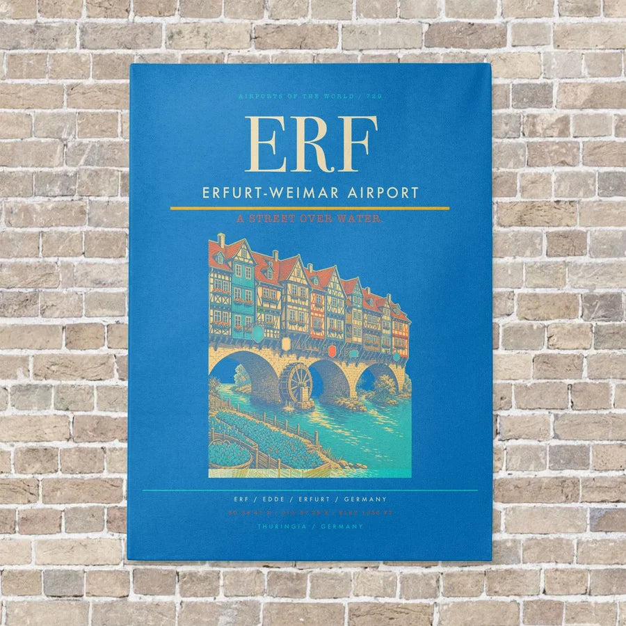 Erfurt-Weimar Airport ERF vertical canvas print - no frame - turquoise background