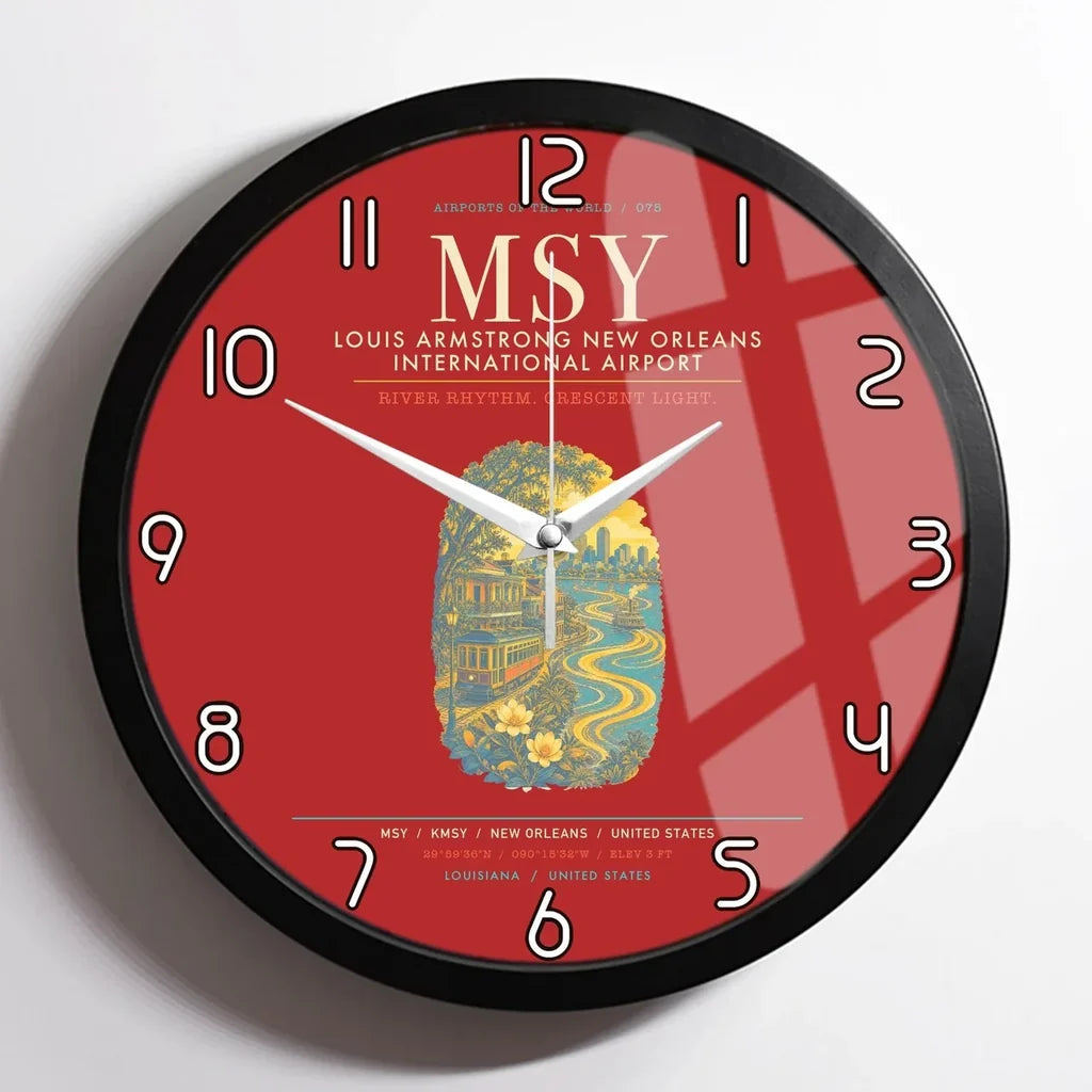 Louis Armstrong New Orleans International Airport MSY Wall-Clock Framed - Red
