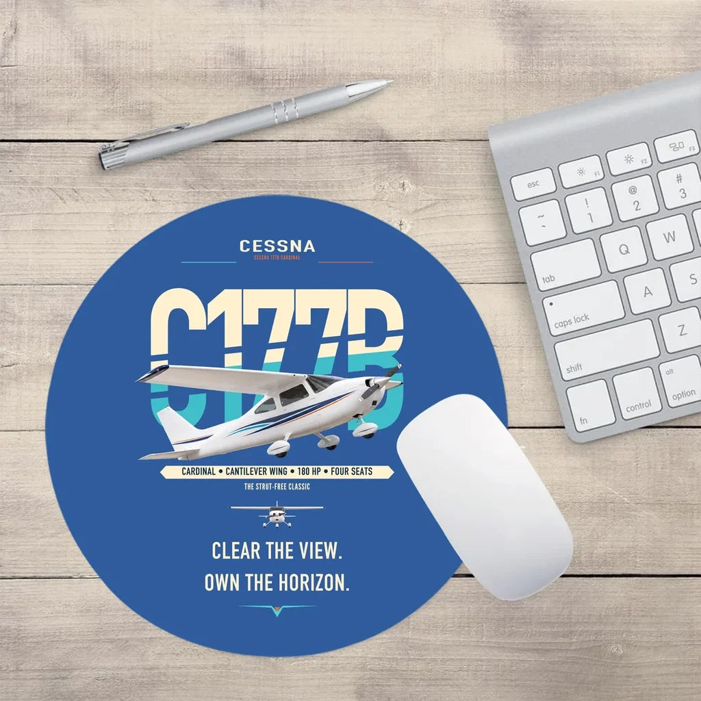 Cessna 177B Cardinal design on blue round mouse pad